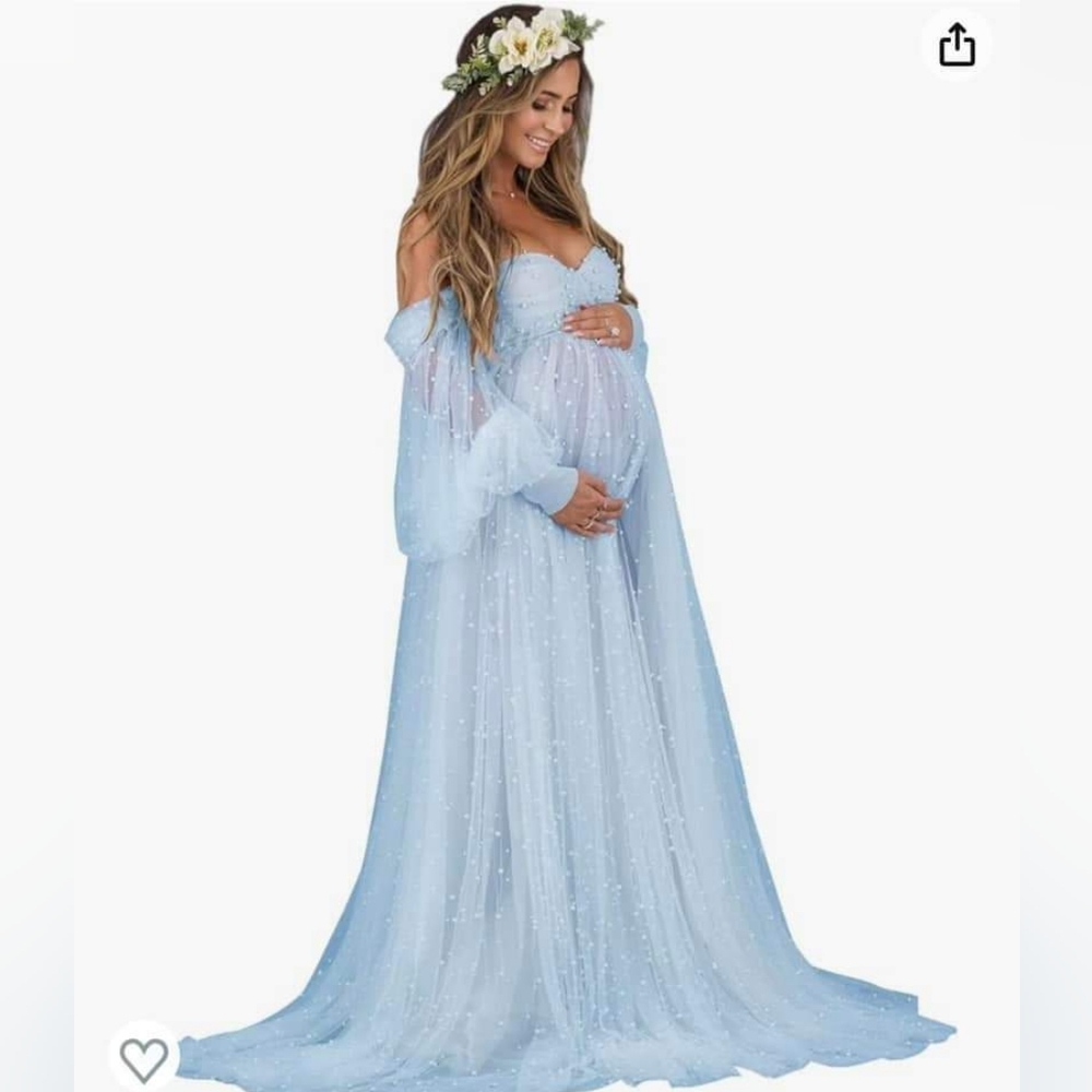 XXL Baby Blue Maternity Photo Dress Only Worn Once, Corset Back, Puffy Sleeves